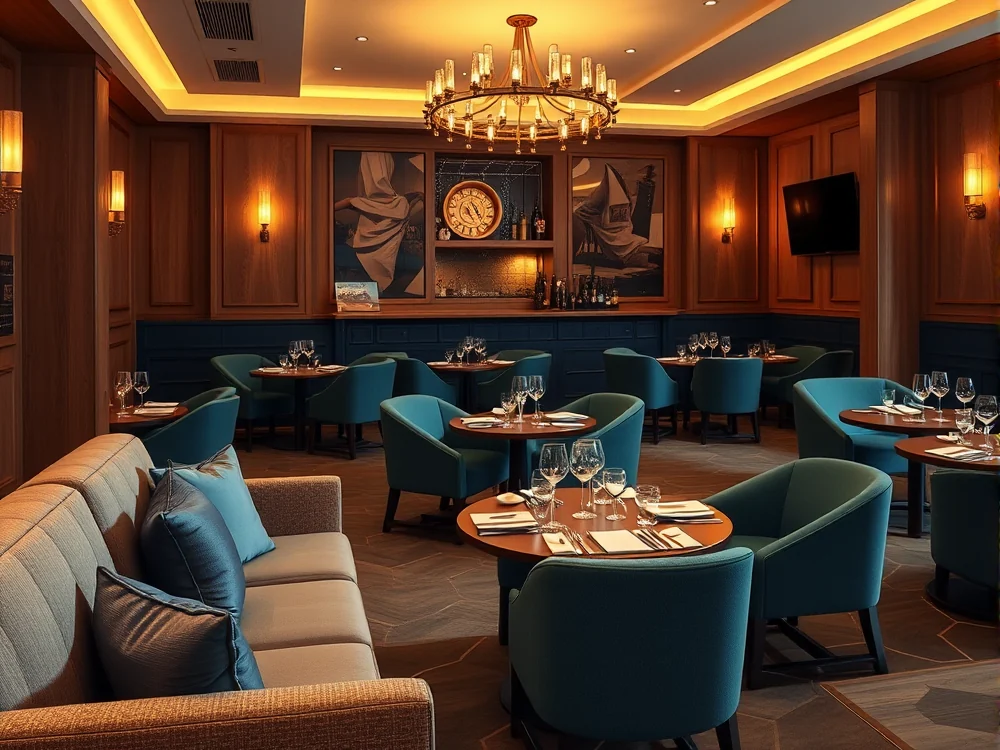 Comfortable seating and subdued lighting in Entertainment Zone spaces